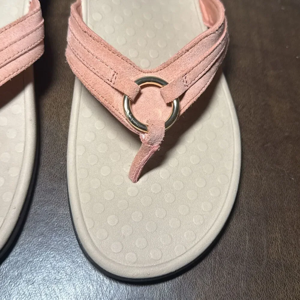 Vionic Tide Aloe Toe Post Sandals Pink / Orange Size 11 Gold Ring Detail EUC